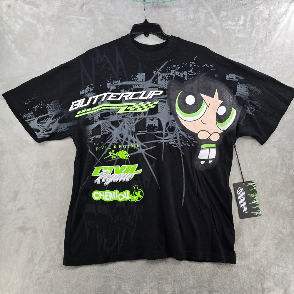 Civil Regime T-Shirt Mens Large Black Powerpuff Girls Buttercup Graphic Tee NEW